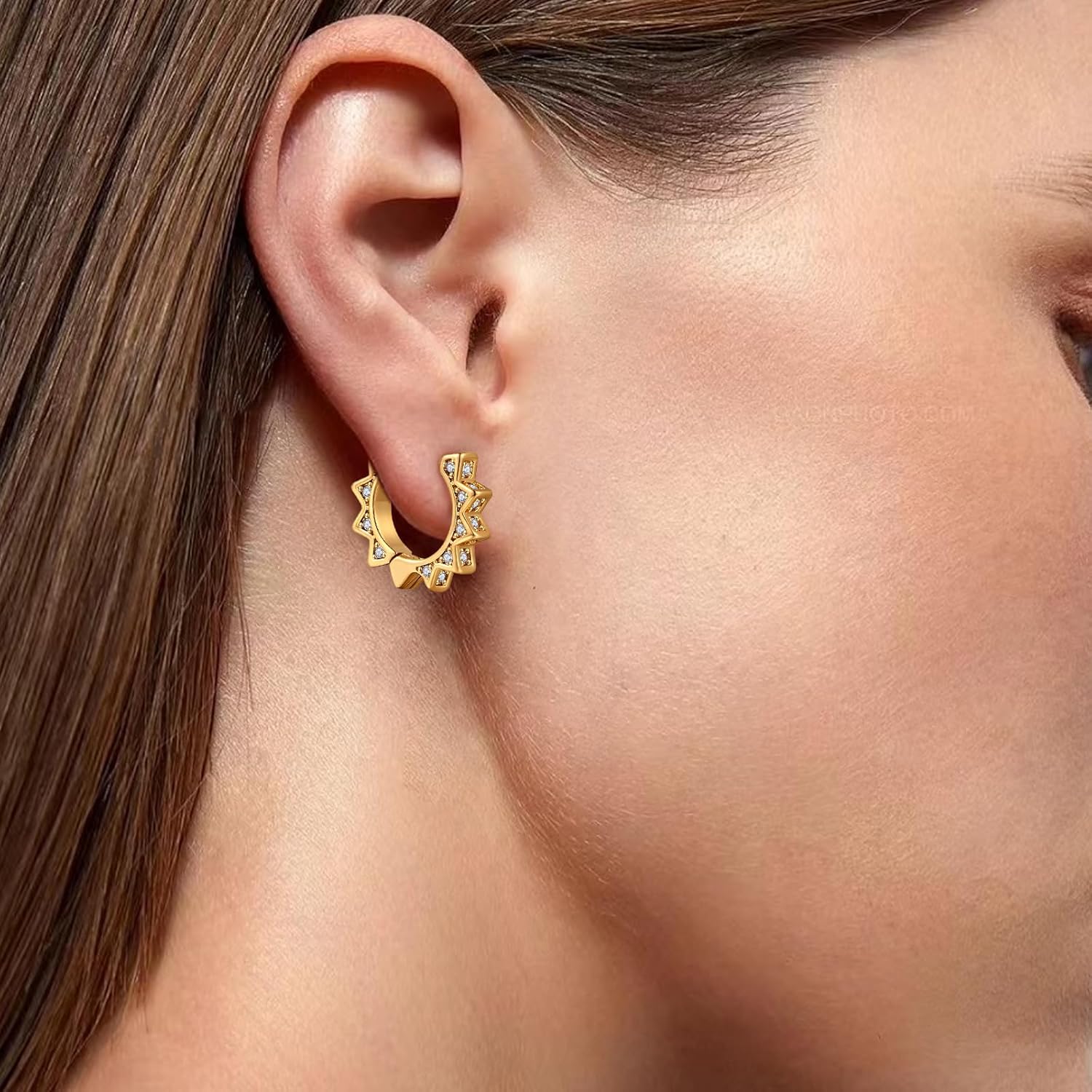 Mini Gold Spike Huggies Earrings for Women Gold Plated Cubic Zirconia Geometric Huggie Hoop Earrings Fashion Punk Jewelry Gift - Image 5