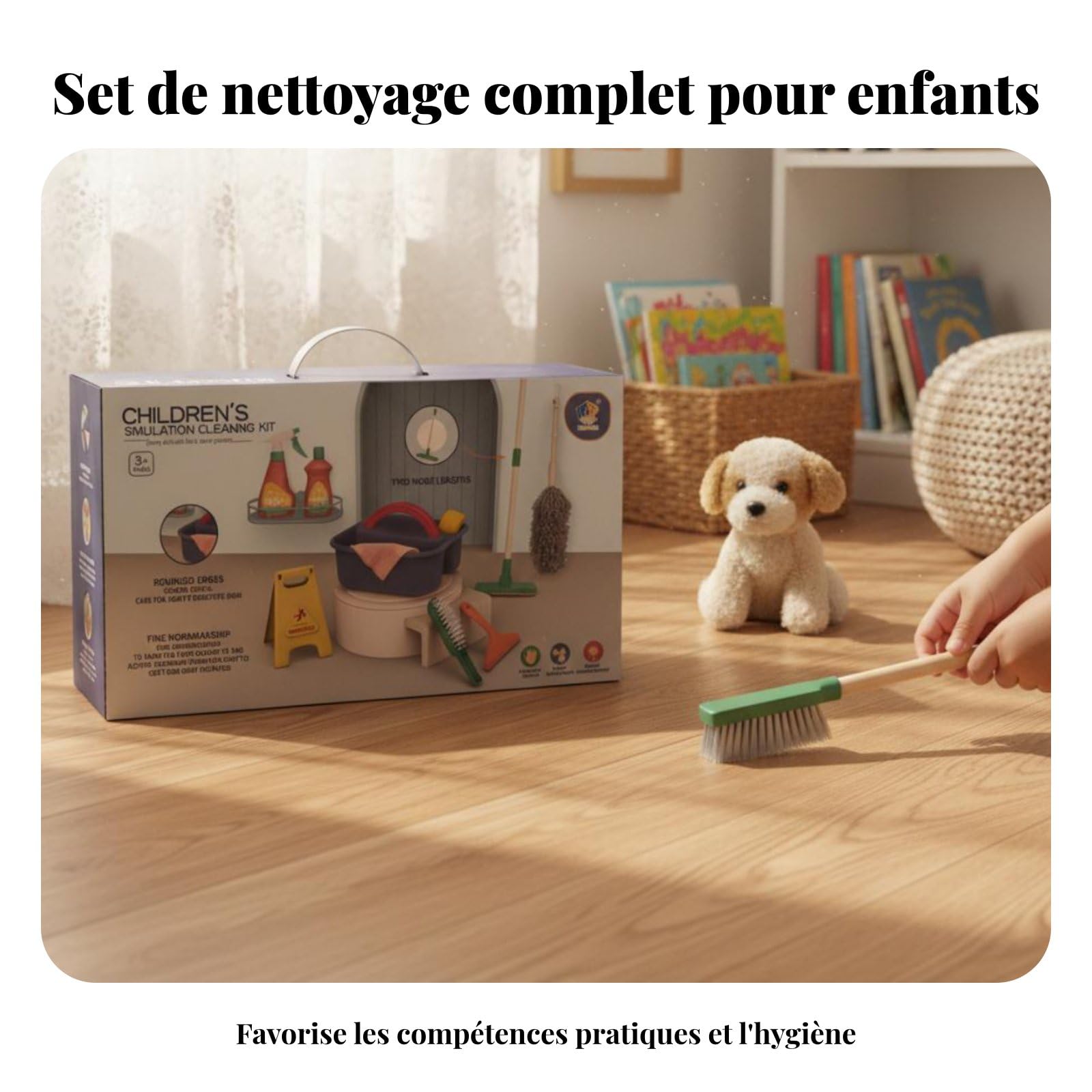 Gralara 1s Ensemble de Nettoyage Enfant Jeu de Ménage Kit de Balai et Serpillière Balayette et Pelle Bouteille Vaporisateur Panneau Sol Mouillé Matériaux Sûrs , Boîte Ouverte 11 Pièces