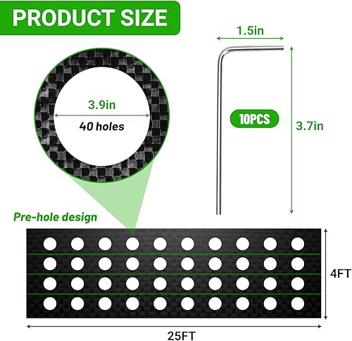 Miniatura 10 de UNIFAMILY Tela de paisaje resistente de 3 x 30 pies, tela de barrera tejida con agujeros de plantación, tela de cubierta de suelo de jardín, tela de