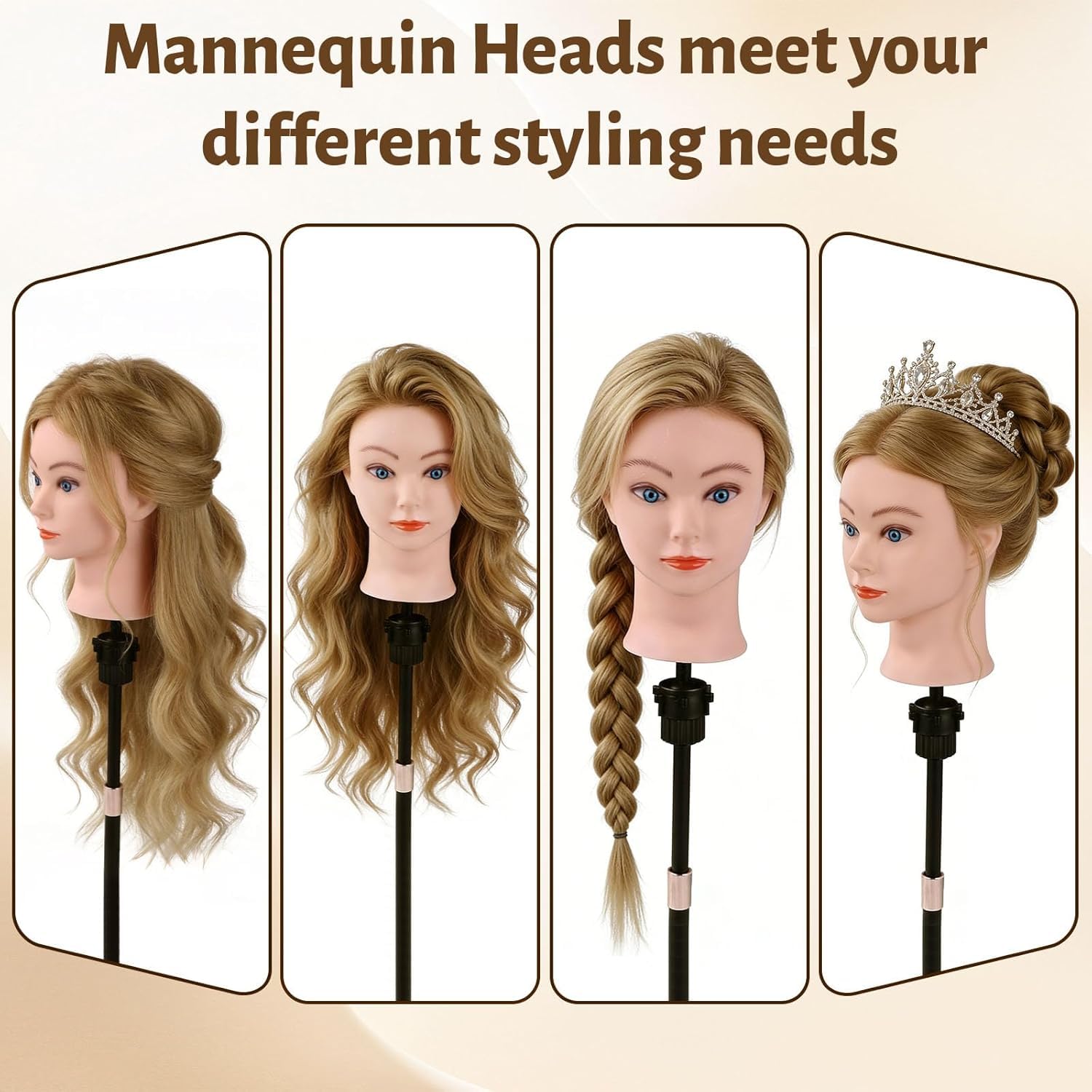 TopDirect Friseur Übungskopf 66 cm, 80% Echthaar-Mix, Haselnussbraun