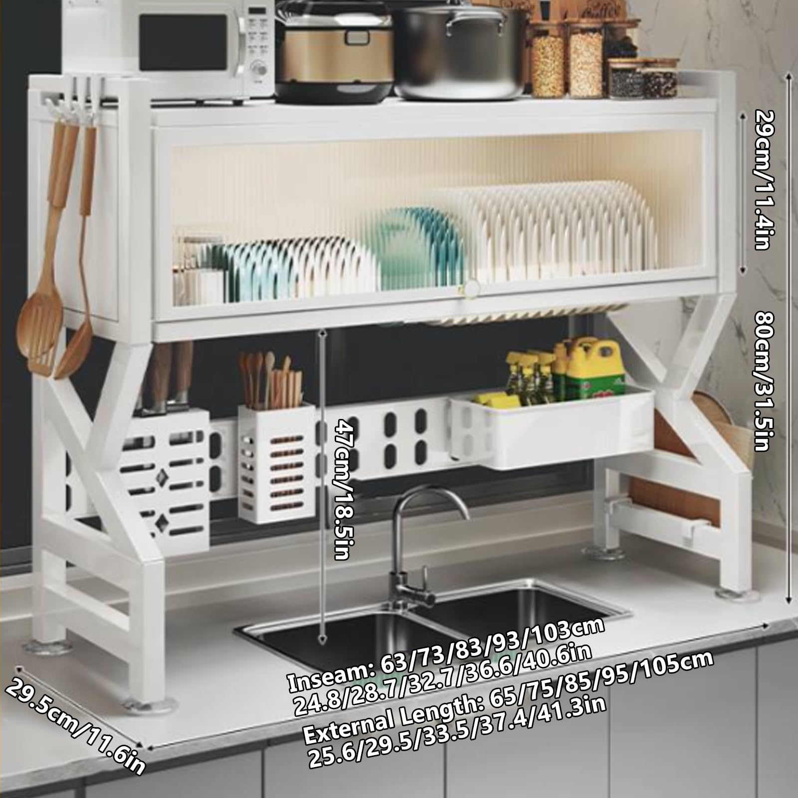 Półka na zlew kuchenny, zlew do mycia naczyń, blat kuchenny, pyłoszczelna szafka, wielofunkcyjna, do przechowywania naczyń, dwuwarstwowa, zlewozmywak Keep Kitchen Sink, zorganizowana, oszczę