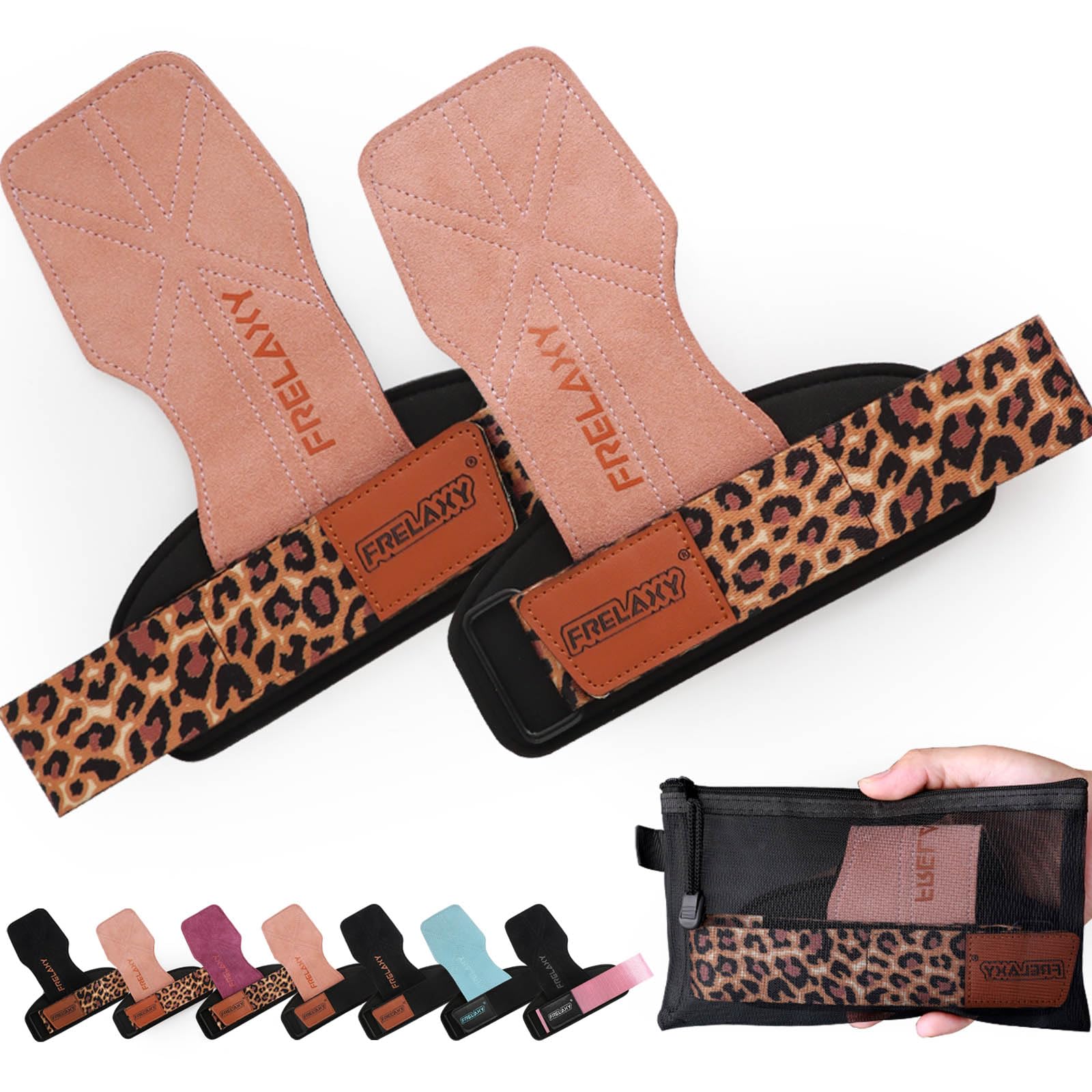 Lifting Wrist Straps Women and Men, Weight Lifting Grips with Cushion Wrist Loop, Double Layer Leather and Storage Pouch, Gym Workout Straps for Deadlift and Powerlifting