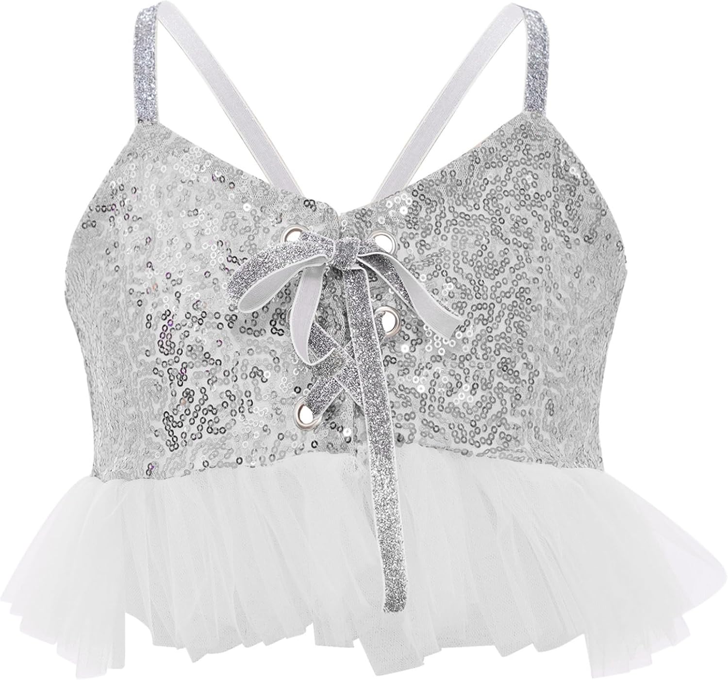 JEYPINMI Little Girls Sequins Birthday Party Clothes Camisole Top with Bell-Bottom Pants Hip Hop Jazz Dance Outfit Silver 14 Years