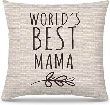 Mama Gifts Pillow Covers 18x18, Best Mom Gifts for Mothers Day Birthday from Daughter Son, Worlds Best Mama Decorative Throw Pillow Cover for Home Bedroom Living Room Couch Bed