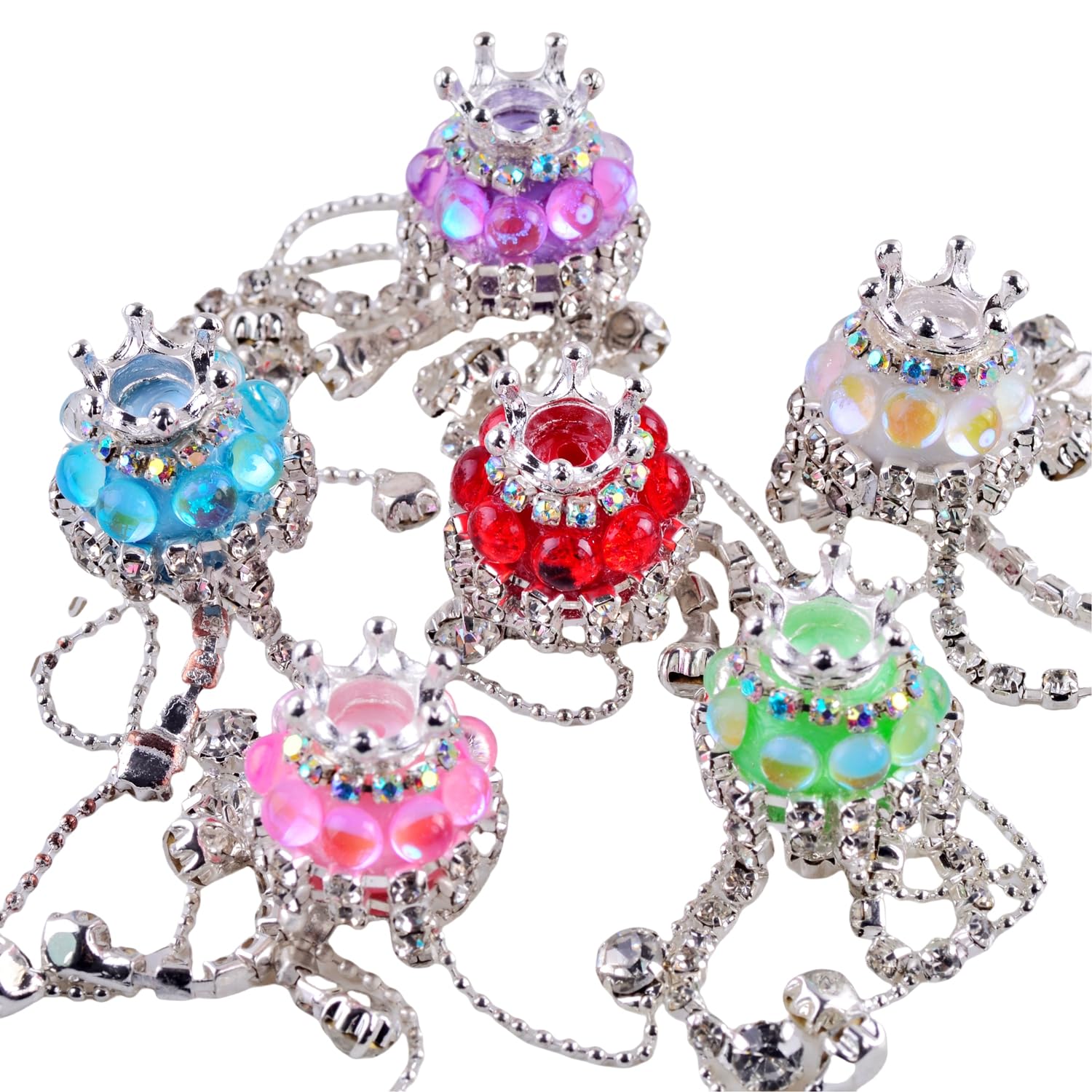 Rhinestone Focal Beads for Pens,6Pieces Fancy Bling Glitter Sparkle Chunky Diamond Flower Pen Focals Beads for Beaded Pens Jewelry Keychain Making,Large Crystal Rhinestone Beads Bulk DIY Suppliers