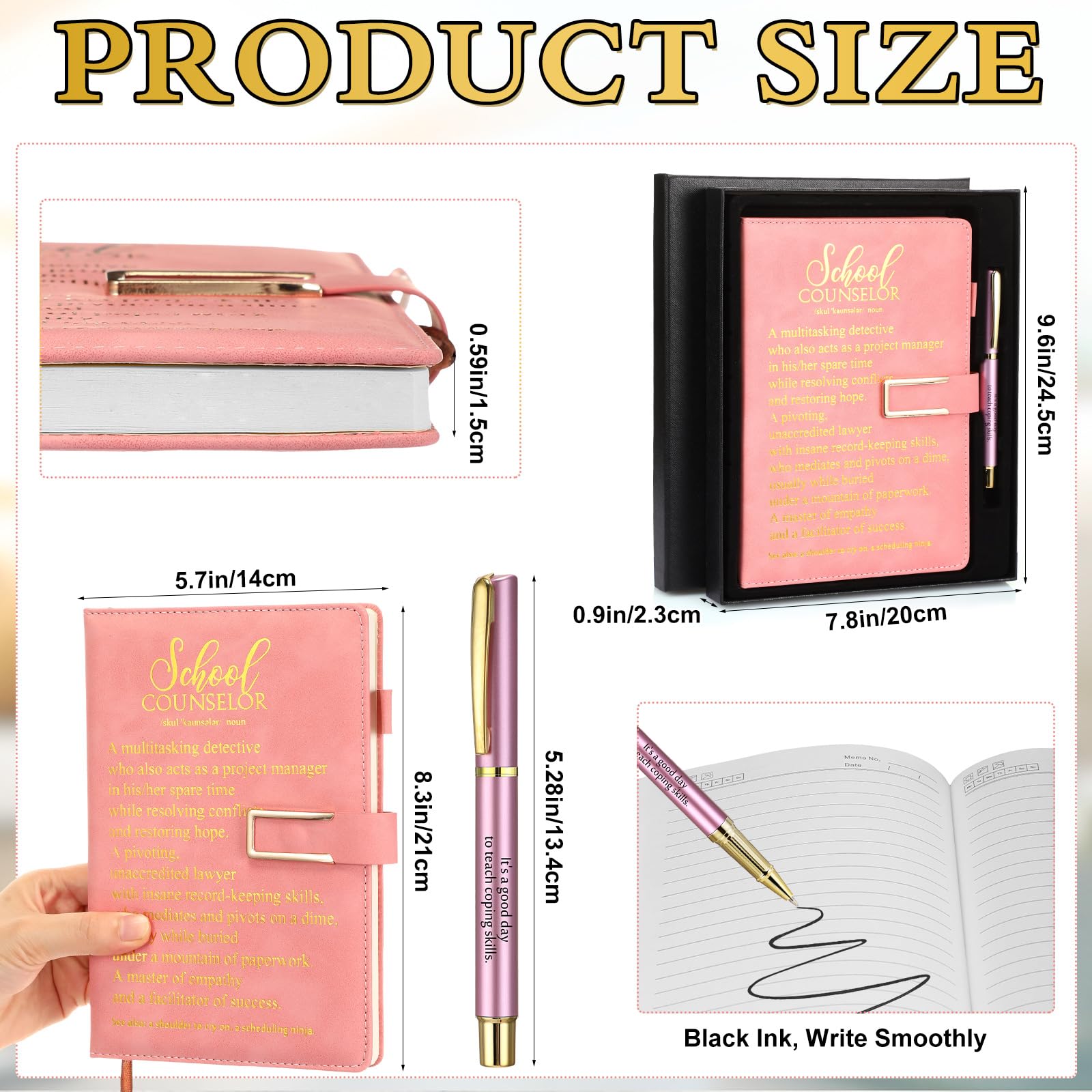 Noveread 1 Set Schulberater, Lehrer, Wertschätzungsgeschenk, Leder-Notizbuch, Stift mit Geschenk-Box, Wertschätzungsgeschenke für Lehrer, Weihnachten, Rosa, Gold