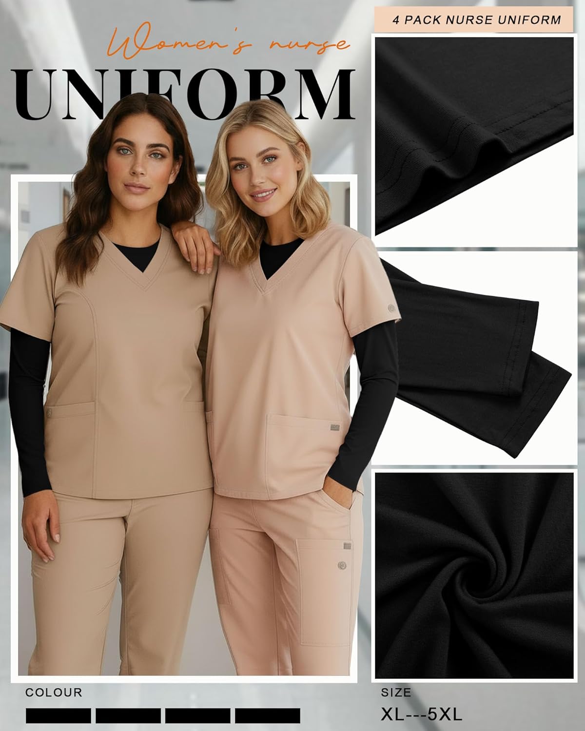 4 Pack Women's Plus Size Underscrub Shirts Long Sleeve Crew Neck Tops Fitted Basic Layering Tee for Nurse Undershirt - Image 4