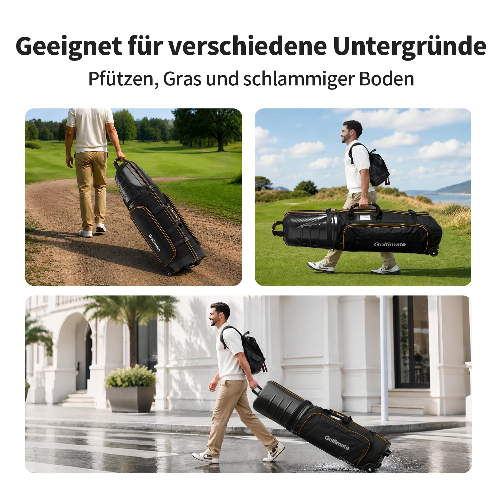 Golf Travel Bag mit Rädern, Golf-Reisetasche aus Kohlefaser, Golfbag Herren | 1680D Oxford-Gewebe Wasserdichte Flüge und Hartem Kopfteil, Schutz für Schläger, Tragbar und Leicht, strapazierfähige