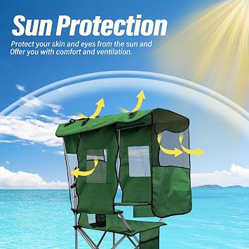 BDL Camping Chair with Canopy Shade Portable Folding Beach Chairs with Cooler, Mesh Backrest, Cup Holder, and Pocket for Camping, Fishing, Beach, and Sports, 2 Pack