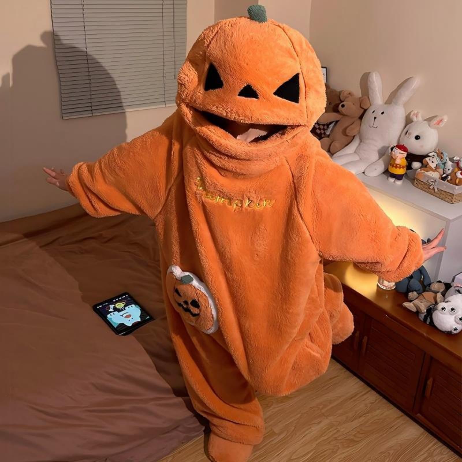 Halloween Kürbis Pyjama Einteiler Fleece Dick Warm Zuhause Kleidung