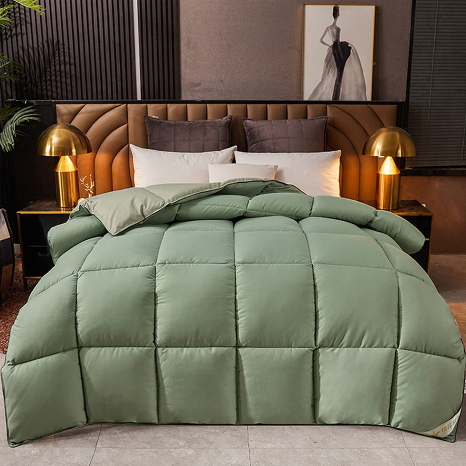 UVCMDUI Double Duvet, Winter Warm Cosy King Size Duvet, Ultra Light Coverless Duvet Machine Washable Perfect for Winter Cosy Nights,Green,150 * 200cm