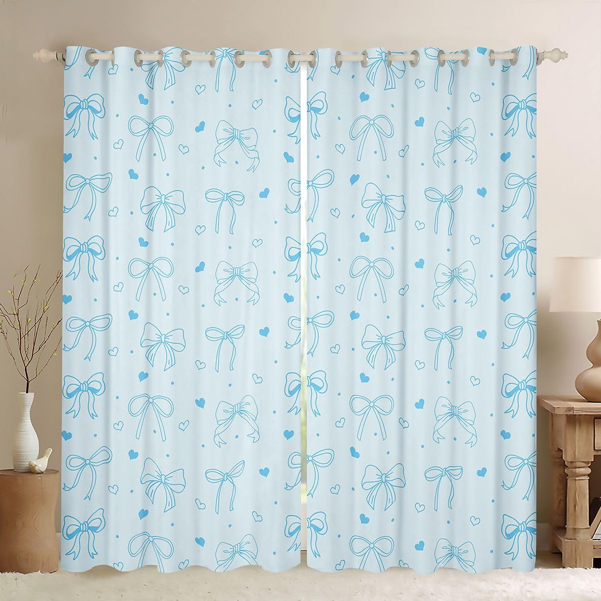 Homewish Urocza niebieska kokardka zasłony okienne, 117 x 137 cm, 2 zestawy paneli – niebieska wstążka, muszka, zasłony zaciemniające, , kokarda, zasłony okienne, księżniczki, kokardki, kawaii