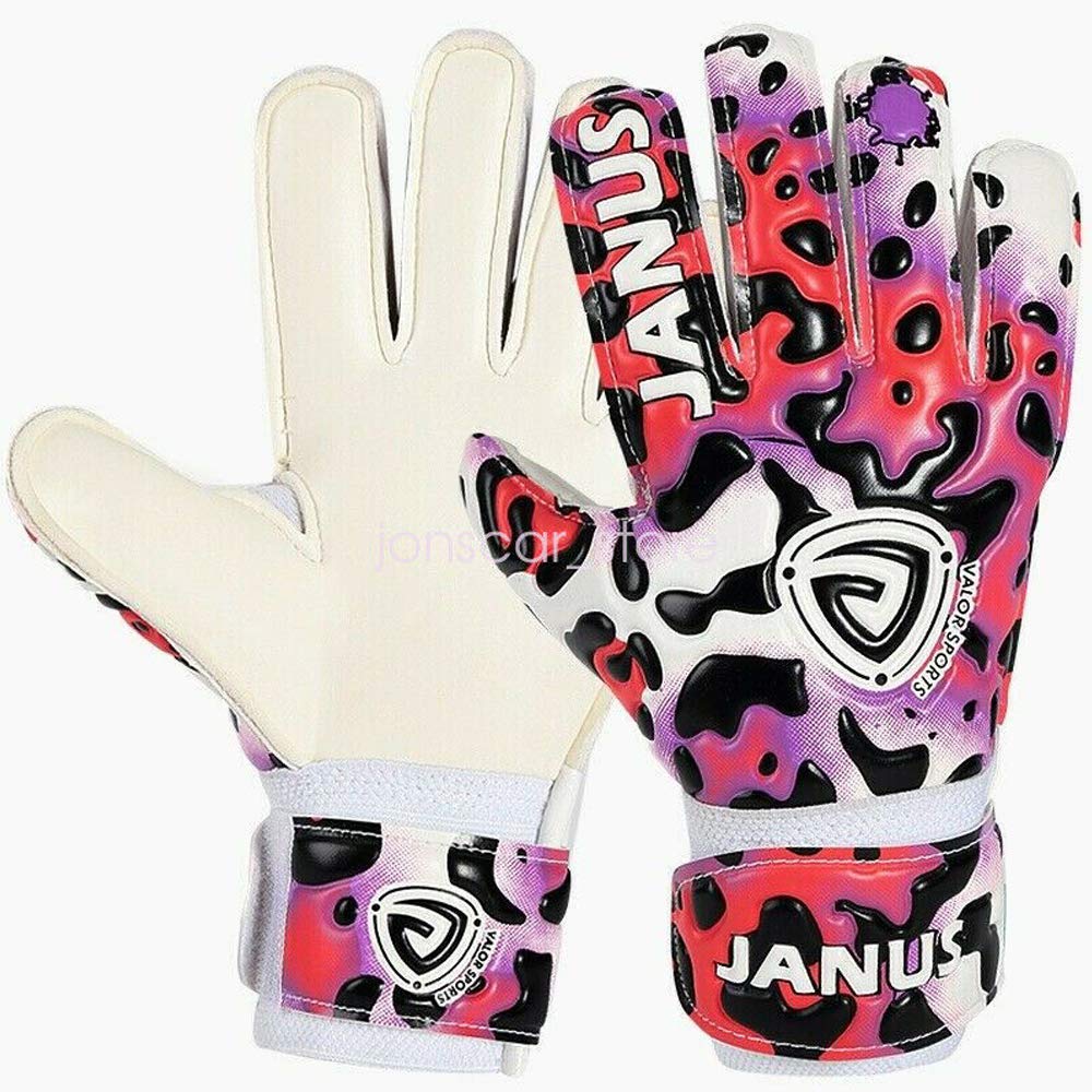 Rayauto Kids Child Youth Soccer Goalkeeper Gloves with Pro Fingersave, 3mm Natural Latex Palm Match Training for Boy Girl Size 4-7,Colored Leopard Series (Purple,Size 7)