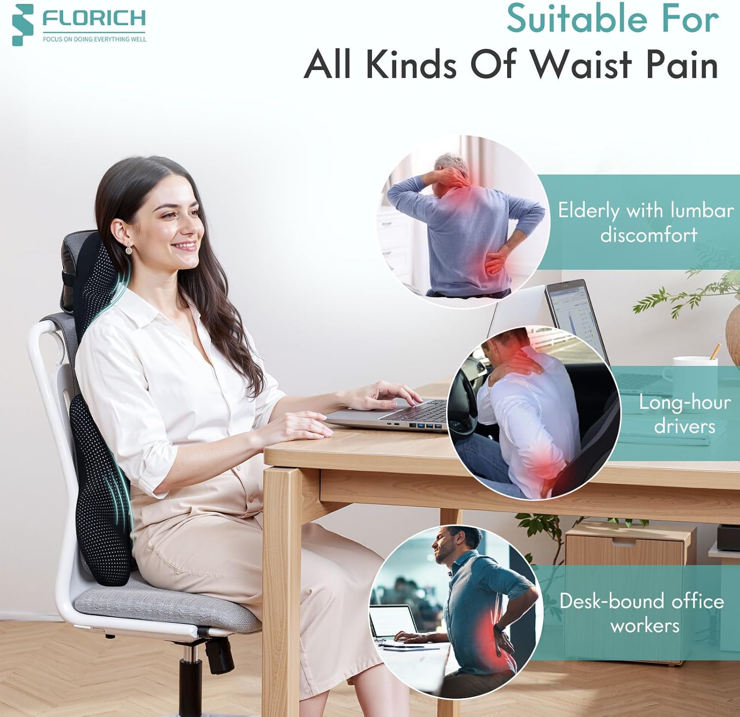 FLORICH Lumbar Support Pillow and Neck Headrest Pillow for Office Chair Car, Ergonomic Memory Foam, Relieves Neck, Back Pain, Pressure-Relieving Back Support for Car, Office Chair & Wheelchair – Black - Image 5