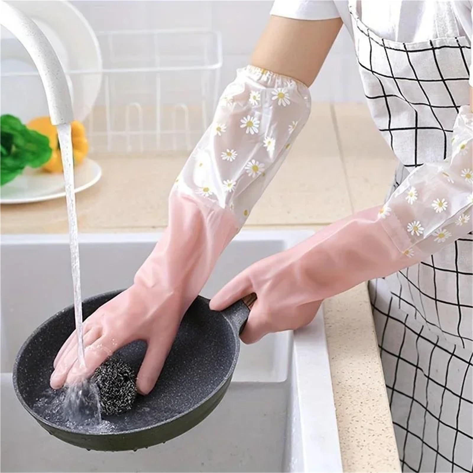 Guanti for la Pulizia dei Piatti, 3 Pezzi, Guanti Lunghi da Cucina riutilizzabili Impermeabili, for casa for Il bucato, Lavoro, Giardinaggio per Lavori in Casa(Yellow)