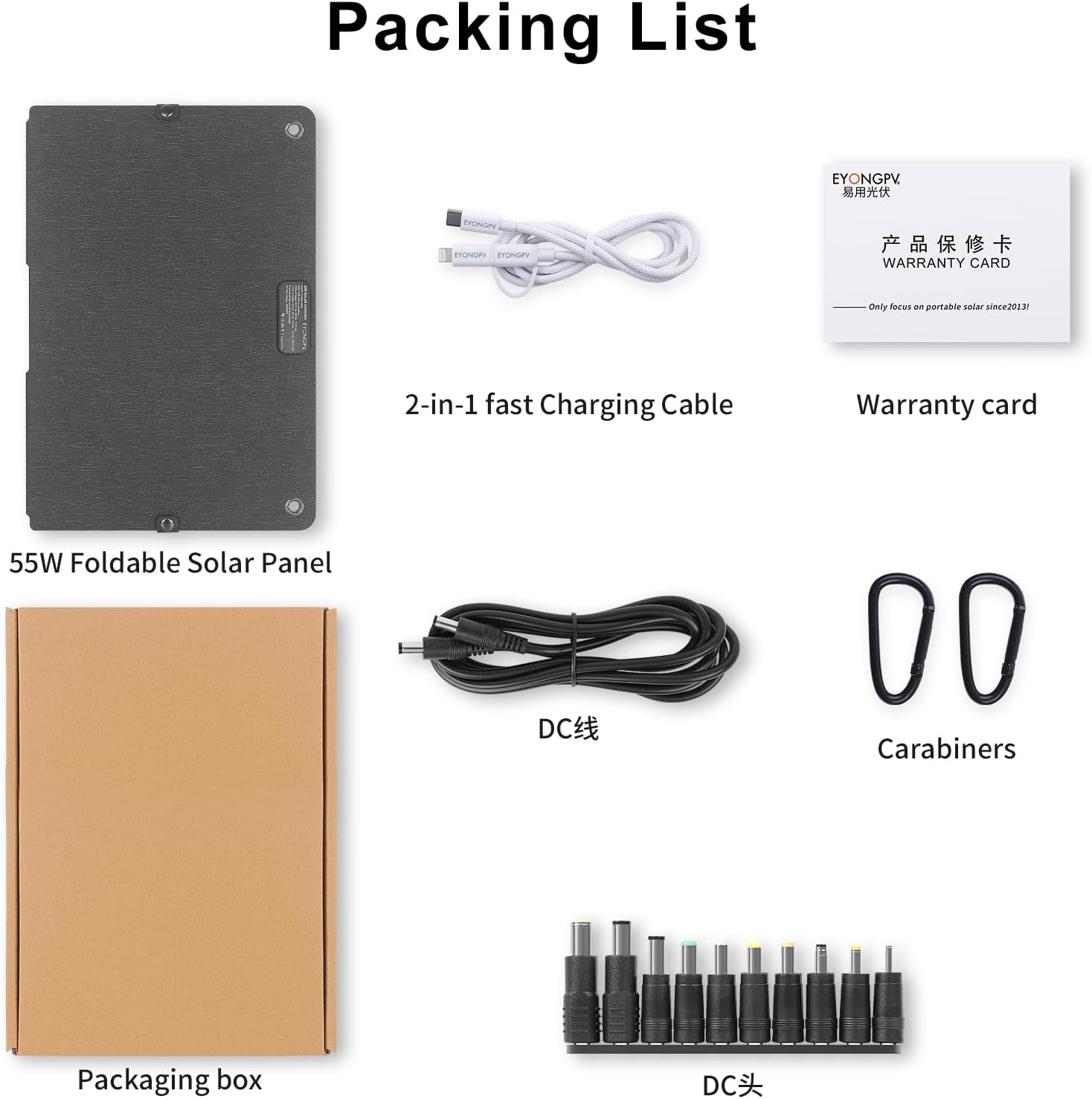 EYONGPV 55W Foldable Solar Panel Charger with Owl-Eye LED, USB-C & USB-A DC Fast Charging, Portable Solar Charger for Camping, Hiking, RV, Outdoor, Compatible with iPhone, iPad, Samsung Galaxy, GPS