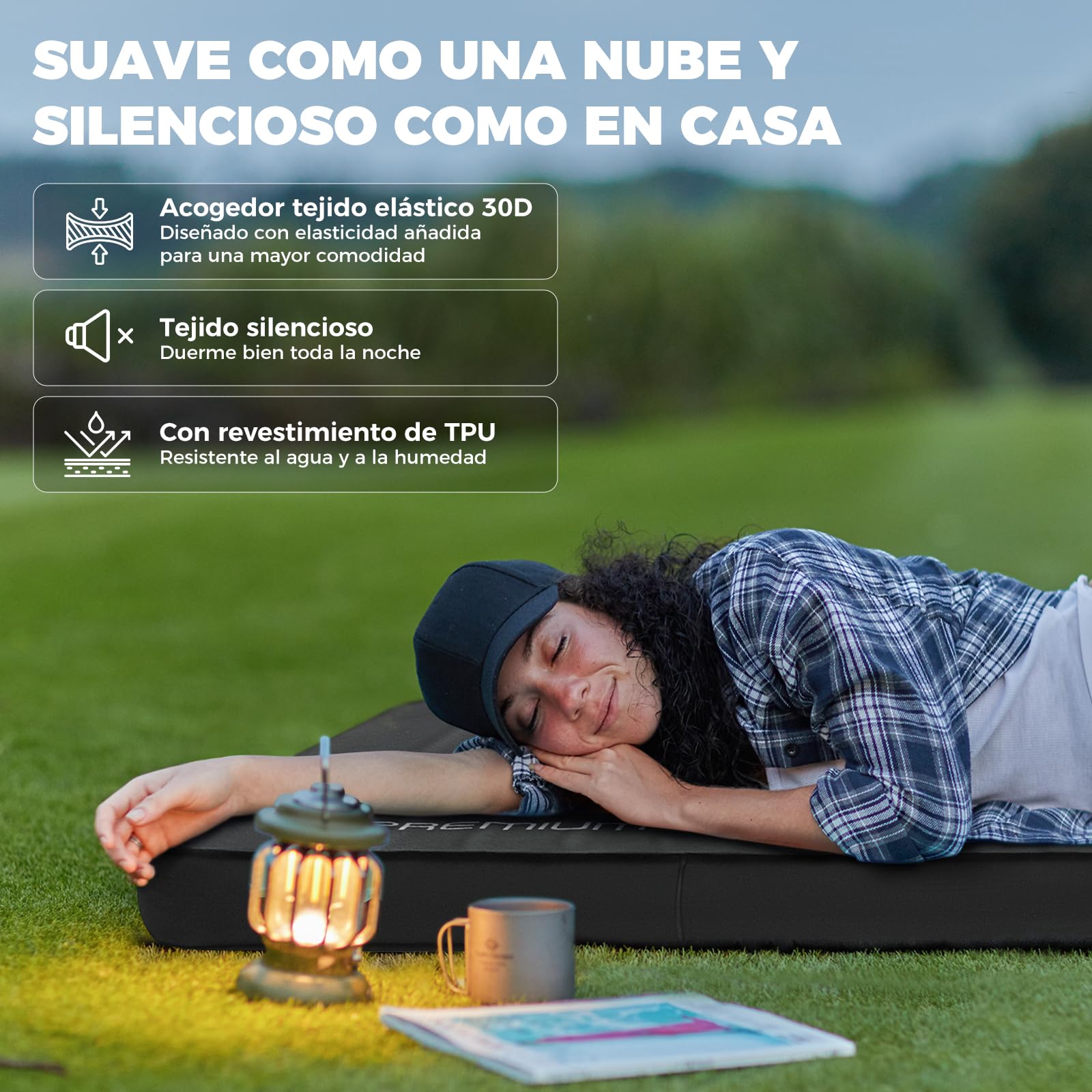 KingCamp Colchoneta Autoinflable Camping 3D 7,5cm R-7,5 198x76cm | Inflable, Compacta, Robusta, Estable, 4 Estaciones, Silenciosa, Impermeable, para Tienda Coche Cama Huéspedes Glamping Negro