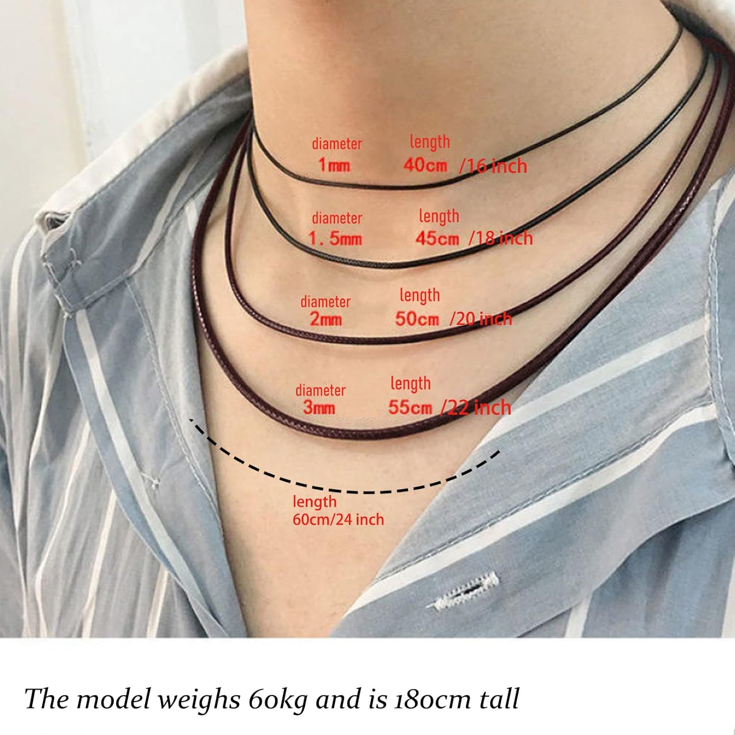 Otxas Leather Necklace Cord, 18inch-24inch Waterproof Rope Necklace for Men Women, 316L Stainless Steel Clasp, 2,3mm Width Leather Necklaces for Mens - Image 4