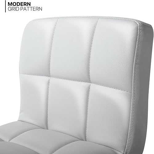 Miniatura 4 de MoNiBloom Juego de 4 taburetes de bar plateados, de piel sintética, asiento moderno de altura ajustable con reposapiés y base de metal para silla de