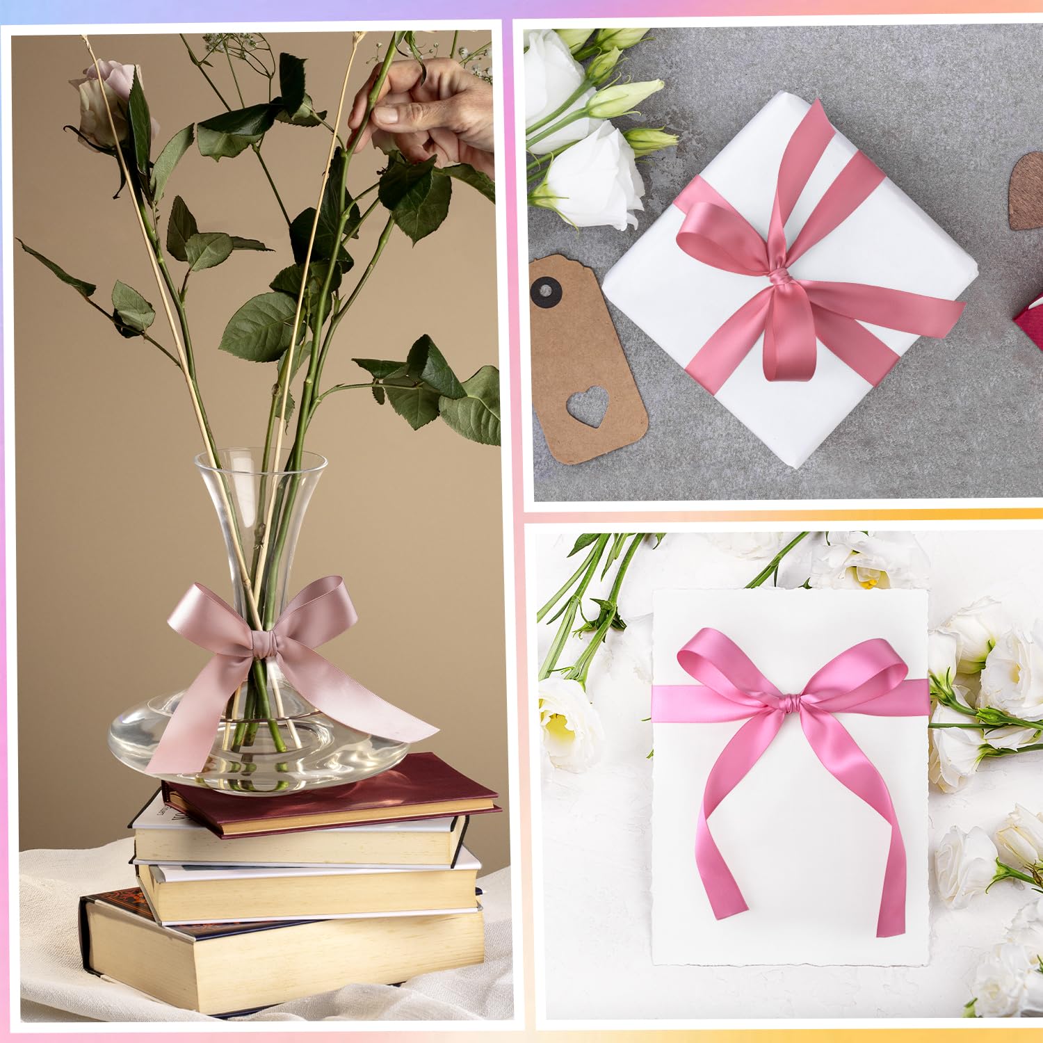 リボン　Ribon Amazon.co.jp: Mlurcu ローズピンク サテンリボン 幅1インチ