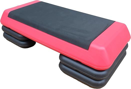 Adjustable Workout Aerobic Exercise Step Platform, Fitness & Exercise Step Platform with 2/4 Stackable Risers for Home Gym Cardio TrainingGrey/Red