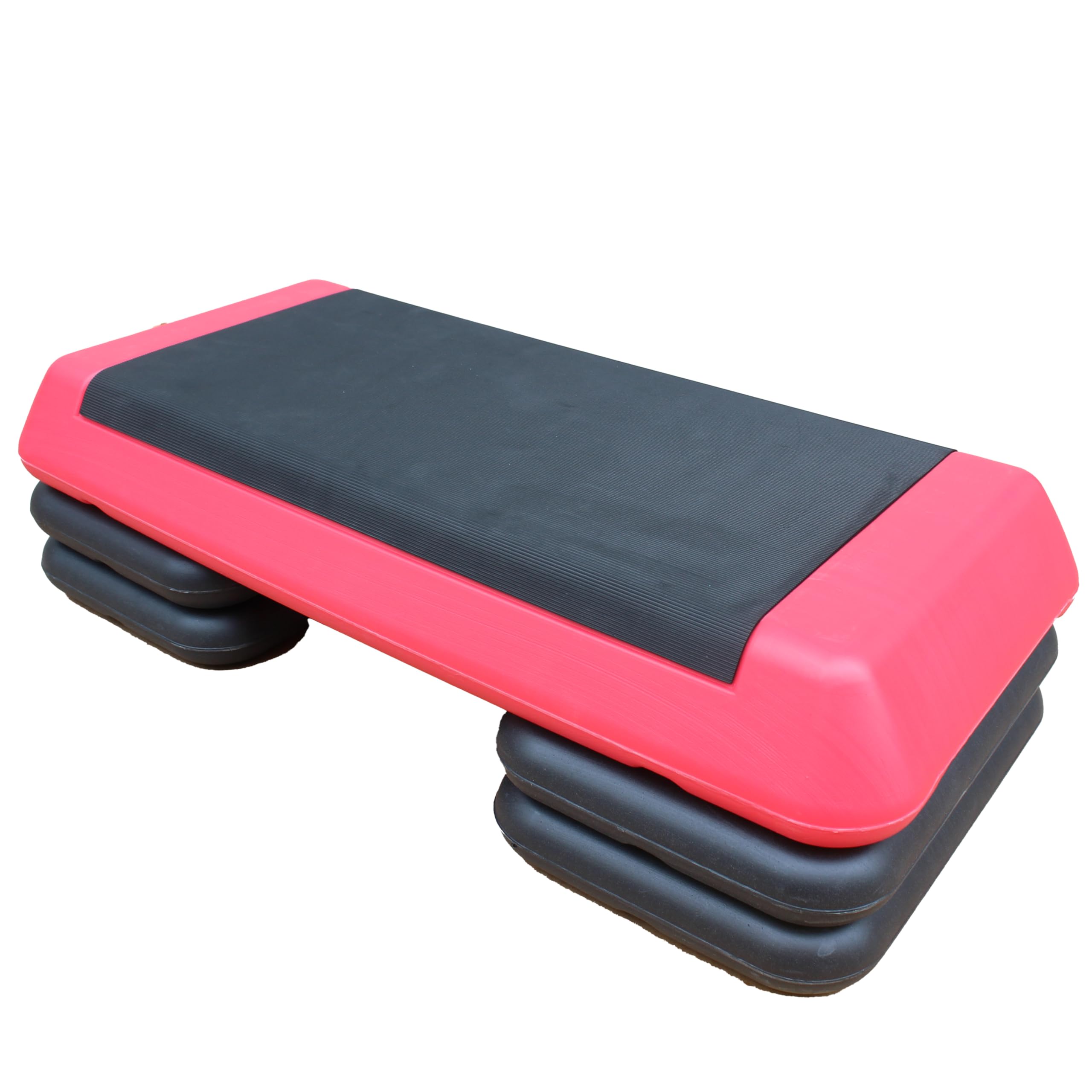 adjustable workout aerobic exercise step platform, fitness & exercise step platform with 2/4 stackable risers for home gym cardio training(grey/red)