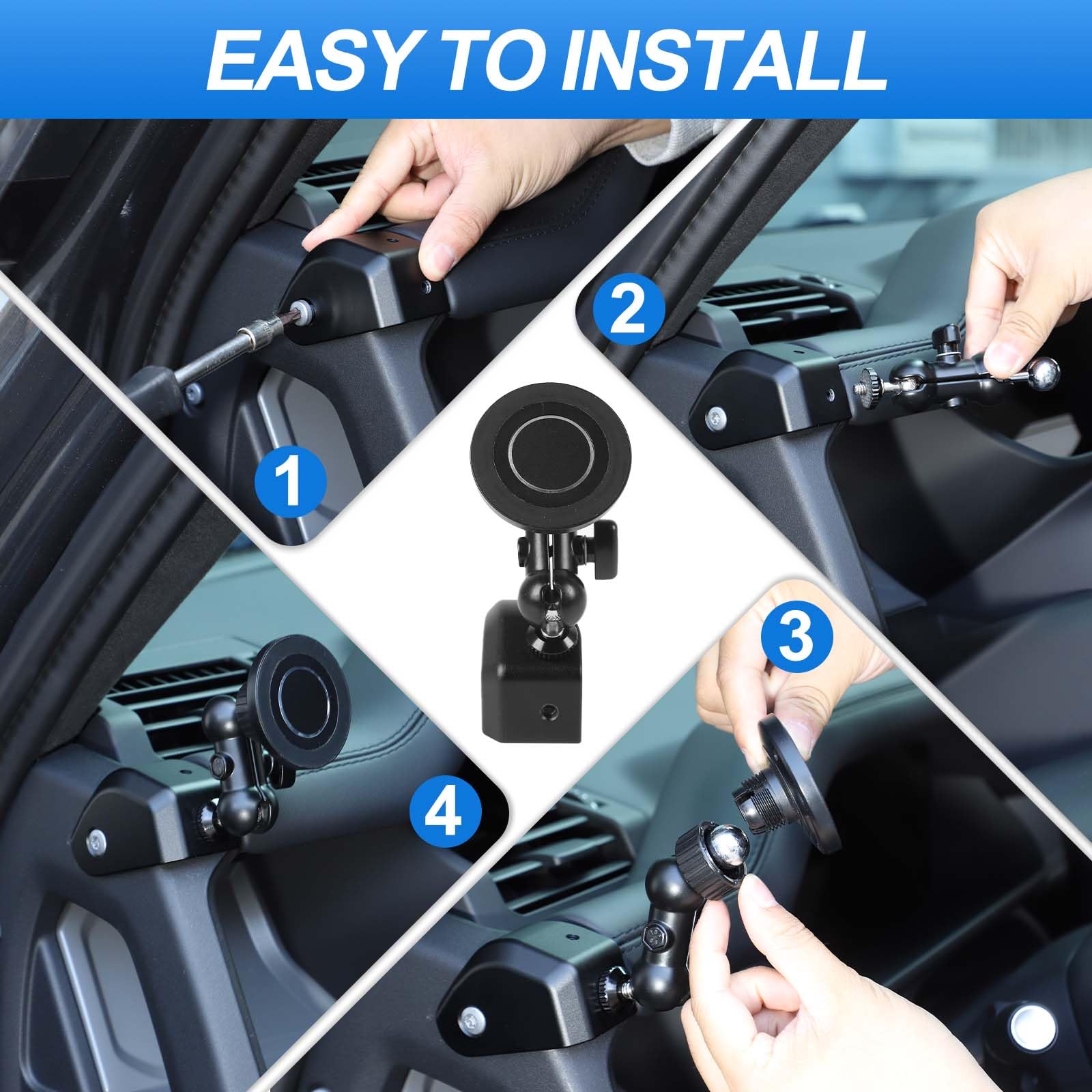 Supporto per telefono compatibile con Land Rover Defender 90 110 130 2020-2026, regolabile a 360° sul lato sinistro, supporto per telefono per tutti gli smartphone (stile E, magnetico)
