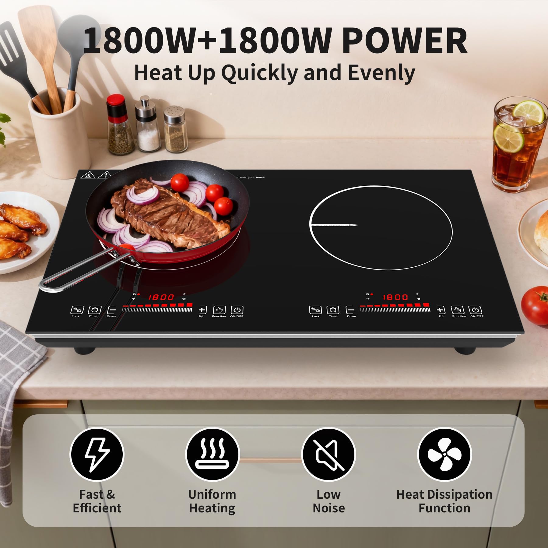 VBGK 2 burner Induction Hob,3600W Electric hob 2 burner with Knob Control,9 Power Levels, Kids Lock & Timer,LED touch control,double induction hob — view 8