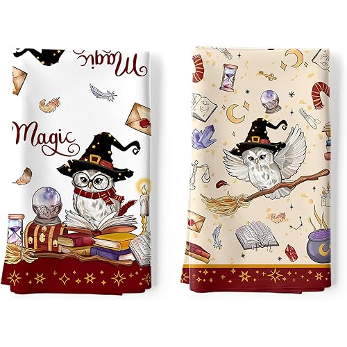 Funny Christmas Tea Towels, Owls Cotton Kitchen Towel 18.9 × 27.5 Inch, Quick Drying Dish Cloth for Party Anniversary Holiday Decoration Housewarming Gifts