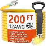 HUANCHAIN Cord d'extension noir extérieur intérieur 50 ft Waterproof, 16/3 Gauge Flexible Résistant Cord d'extension d'appareil extérieur, 13A 1625W 16AWG SJTW, 3 Câble électrique, ETL