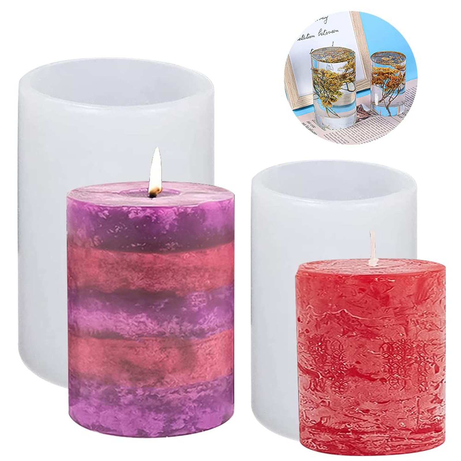 2 Pcs Candle Mould Silicone, Cylinder Candle Molds, Silicone Candle Mold, Pillar Candles Resin Mould for Candle Making, Epoxy Resin Candle Soap Molds for Resin Casting, Clay Crafting, White-picture-16