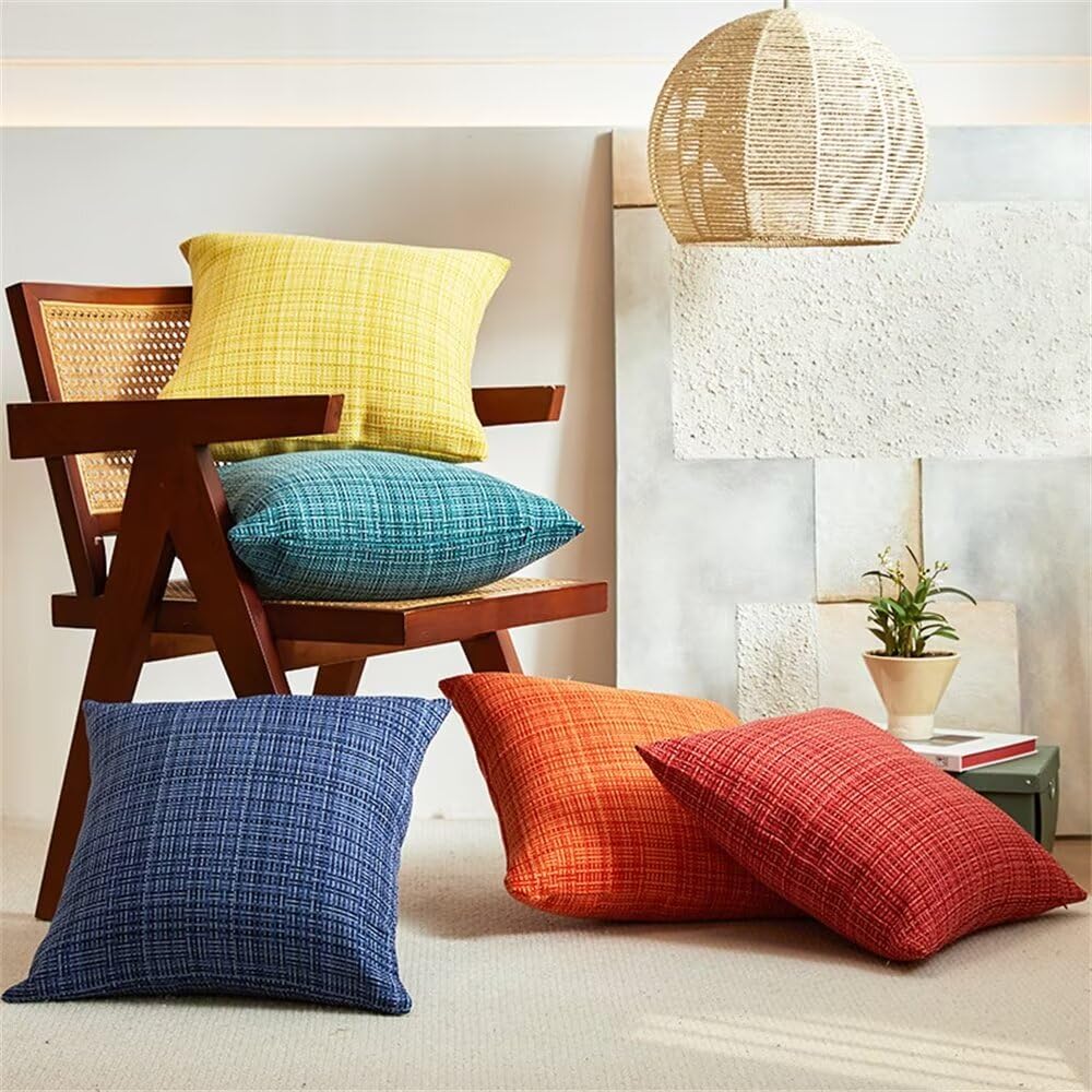 Juego de 2 fundas de almohada decorativas impermeables para exteriores, 45 x 45 cm, textura tejida, fundas de cojín de lino para sofá, jardín, patio, sofá, banco, decoración de sala de estar