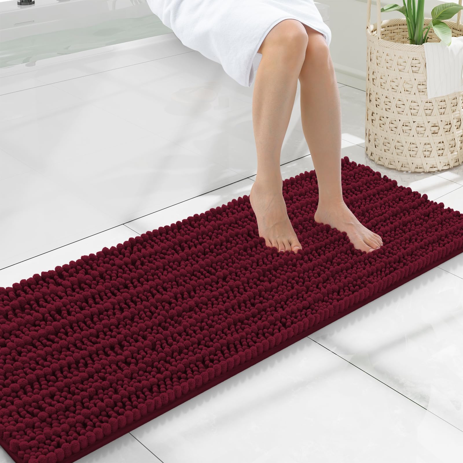 Smiry Bathroom Rugs 47X17, Extra Soft Rubber Backing Chenille Bath Mats
