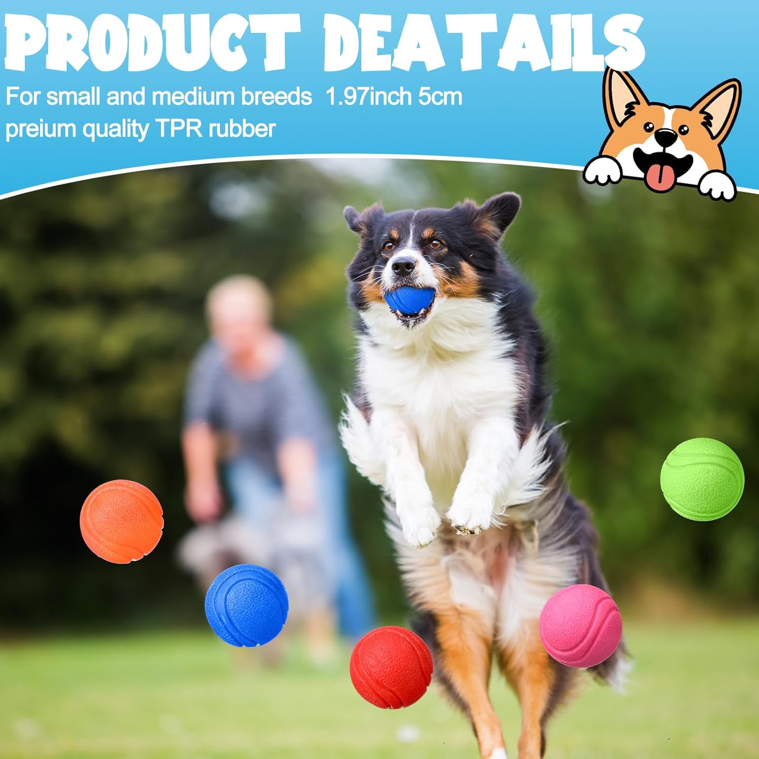 Jenaai 20 Pcs Indestructible Dog Toy Balls for Aggressive Chewers Chew Resistant Solid Rubber Bouncy Ball for Teeth Cleaning,2.36 inches/ 6cm Diameter