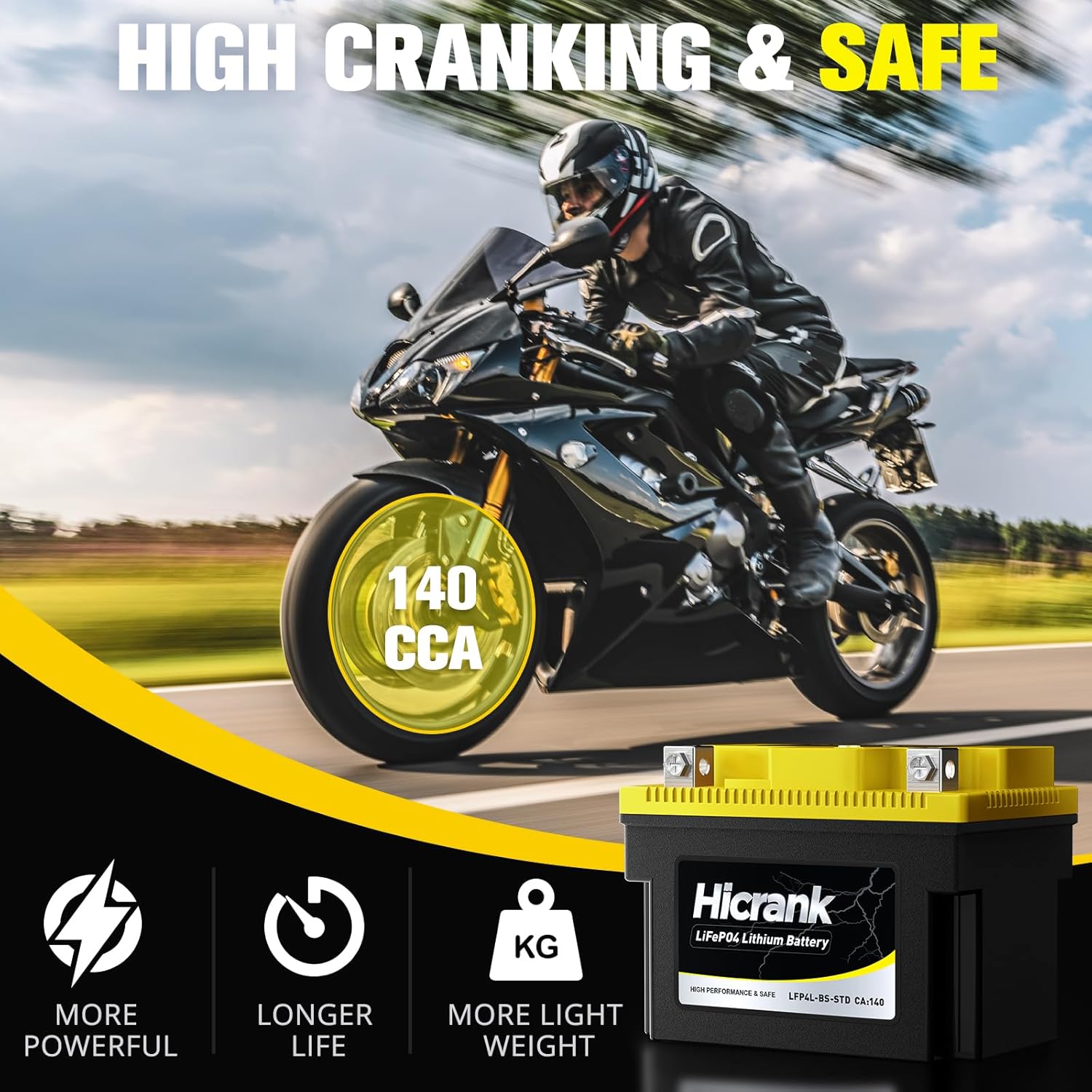 YTX4L-BS STD Standard Lithium Motorcycle Battery - 12.8V 2.8Ah 150CCA LiFePO4 Powersports Battery for ATV, Snowmobile, Jet Ski, Honda Grom, Yamaha, Suzuki, CAN-AM, Generator