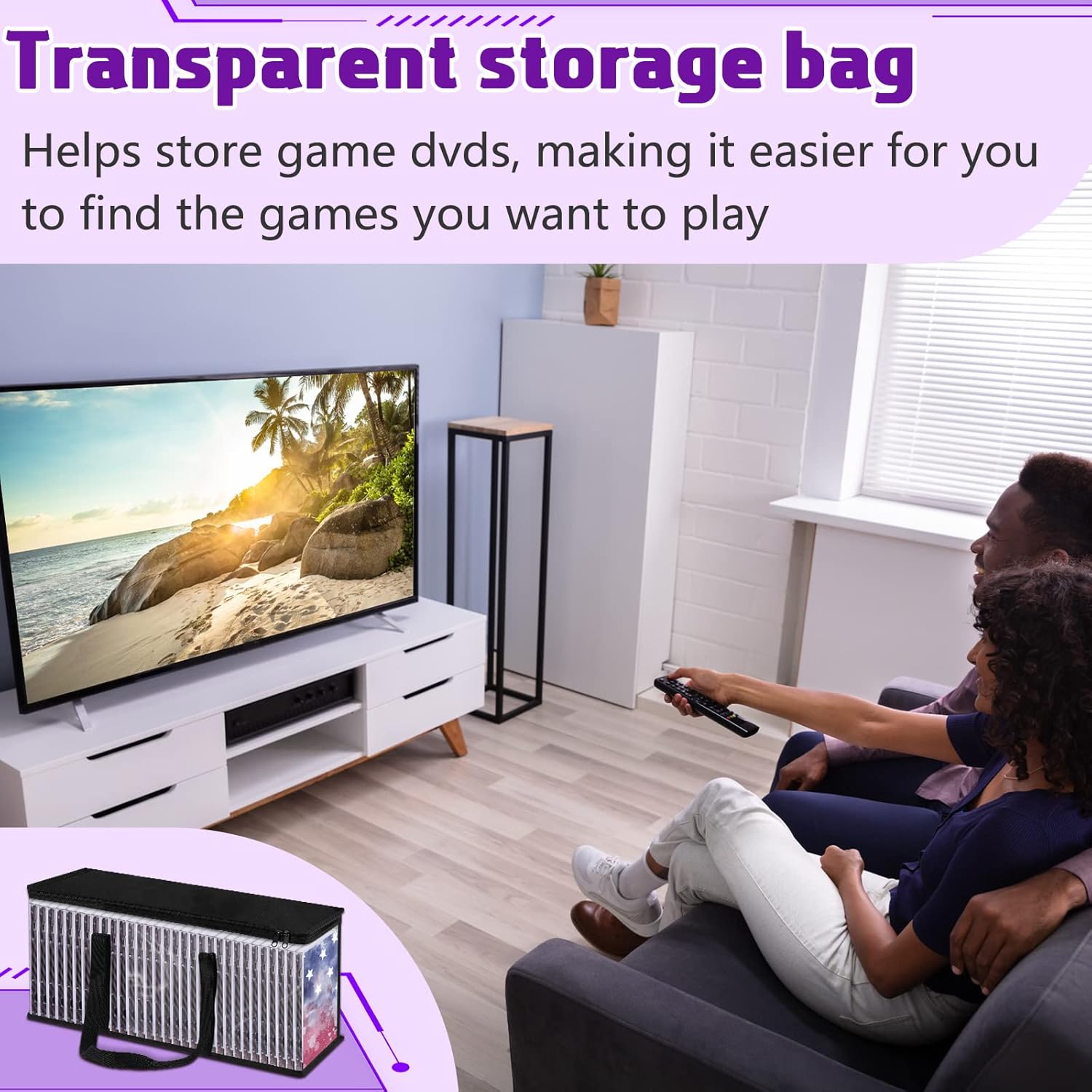 Cunno 24 Pack DVD Storage Bags Clear PVC Media Holder Case for DVDs,CDs,Albums,Books,VHS Box,Movie Cases,Video Game Disks, Plastic Organizer with Handles and Zipper, Each 40