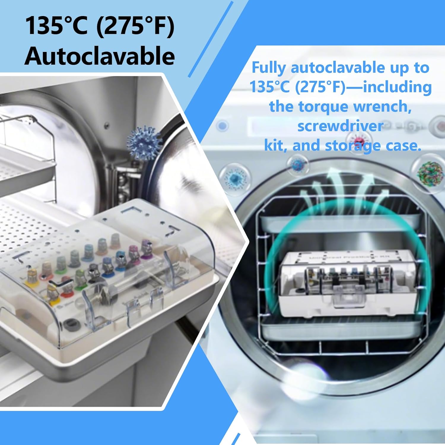 Dental Implant Torque Wrench Universal Kit Fully Autoclavable Color IdentificationTorque Adjustable Ratchet & Screwdrivers Torque Value of 10-70Ncm Portable Square Style