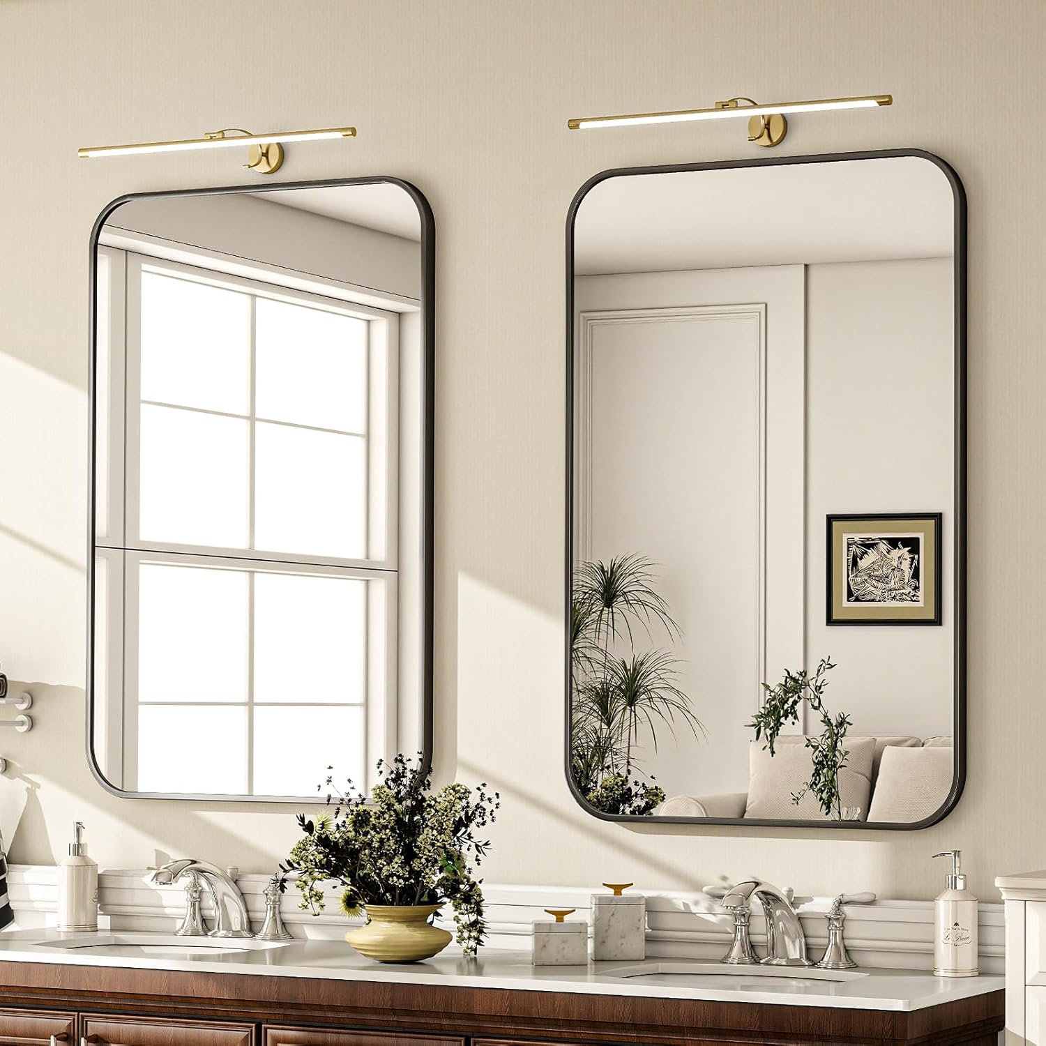 24x36 Inch Bathroom Mirror - Wall Mounted Vanity Mirror with Round Corner Aluminum Alloy Frame, Hanging Horizontally Vertically for Living Room, Bedroom, Hallway as Home Decor, Black