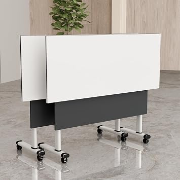 Folding Conference Room Tables, Modular Seminar Conference Table Modern Flip Top Training Meeting Tables, Conference Room Table with Wheels for Home Office Classr, 2 Pack 55.1inch