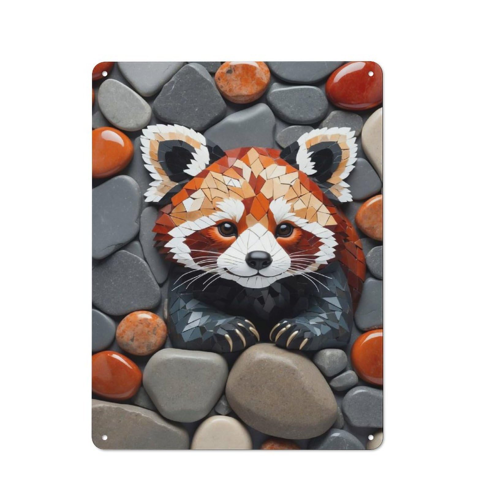Junmoney Style-19 Rustic Metal Sign 40X30cm Featuring Mosaic Red Panda On Stone Background For Hallway Wall, A Decorative Gift For A Newly Furnished Hallway
