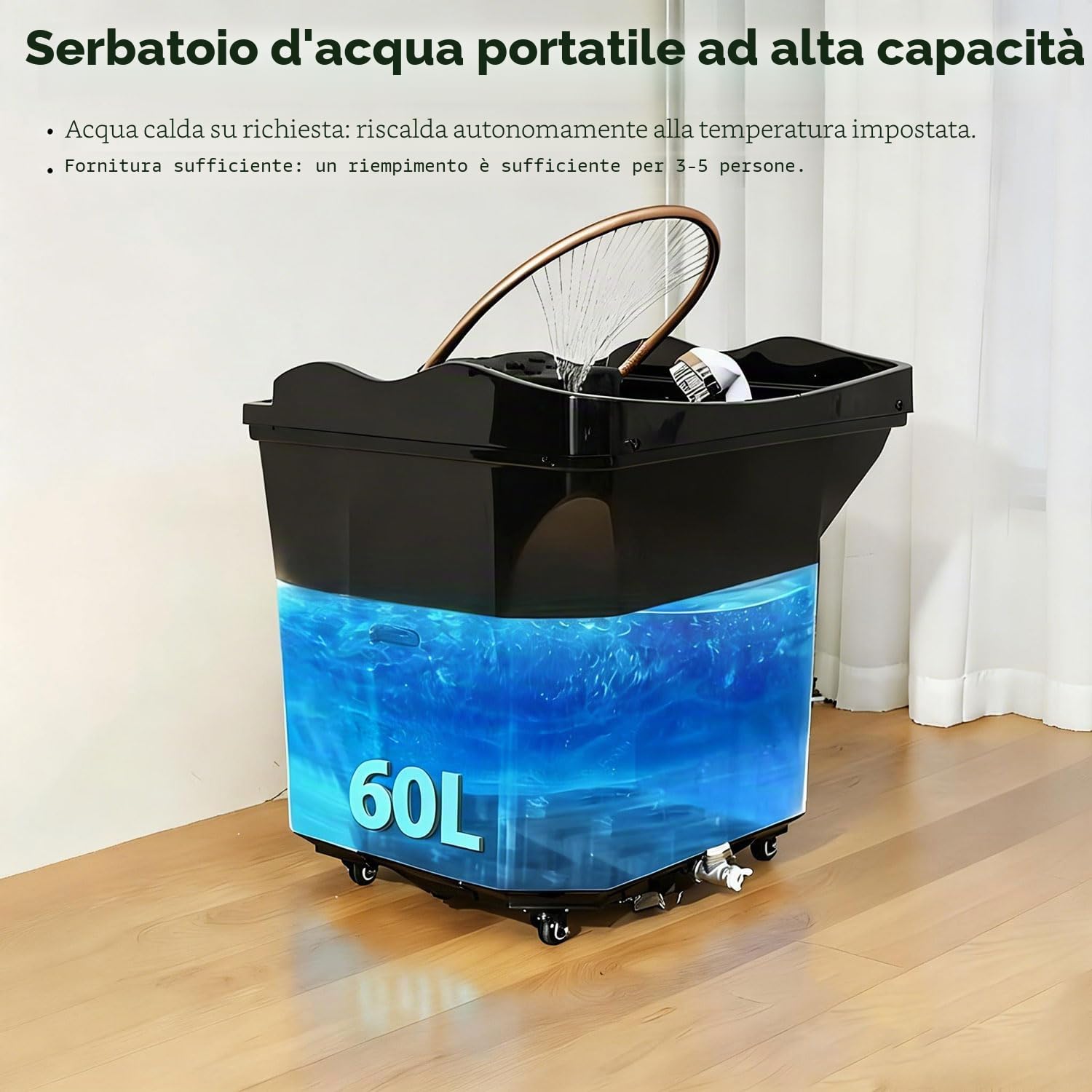 Head-spa dispositivo con cascata e massaggio idrojet – Vaschetta massaggiante professionale con cromoterapia a 7 colori, ideale per saloni, spa e casa (nero + affumicatore)