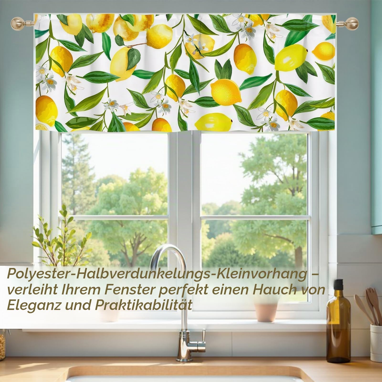 Paneel Kurzer Vorhang 2 PC Zitrone Bedruckter Küchenvorhang für kleines Fenster Balkontür Kinderzimmer