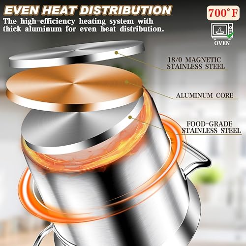 Miniatura 6 de Olla Grande de Caldo - Olla de Caldo de Acero Inoxidable de 24 Cuartos con Tapa, Olla de Sopa de Grado Comercial de Fondo Tri-Capa Resistente para