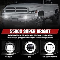 Vista 3 de BUNKER INDUST Luces antiniebla LED Dodge Ram con luces de circulación diurna, juego de 1 par de lámparas de lentes transparentes de repuesto