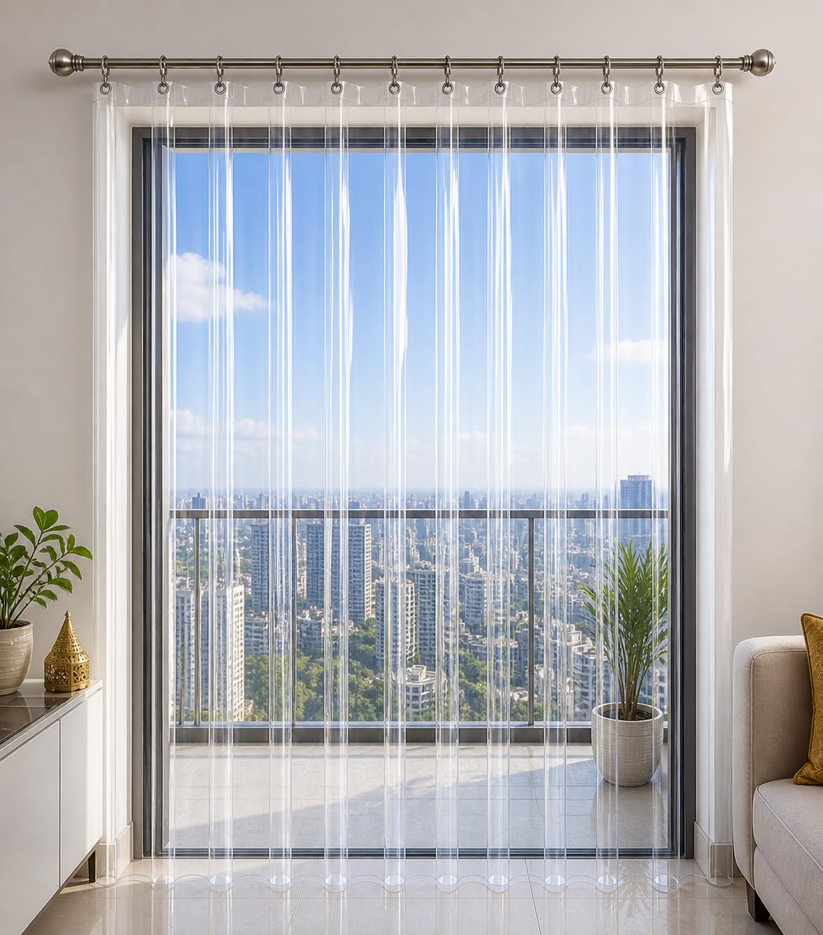 Transparent PVC Door Curtain for AC Room 7 Feet | 0.20MM Thick Clear Plastic Strip Curtain | Cooling Retention, Dustproof, Waterproof | Room Partition Curtain with 8 Grommets-image-36