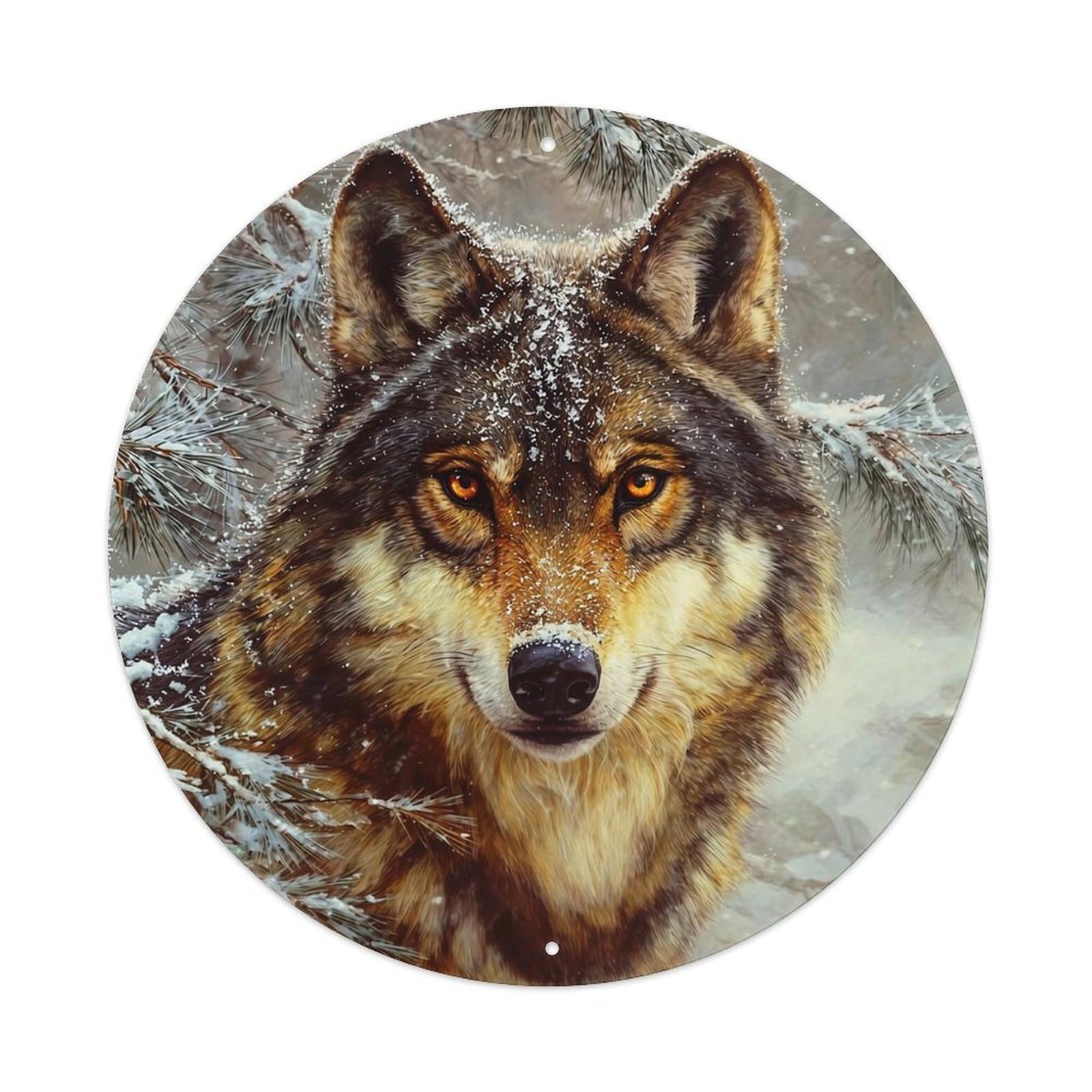 Snowy Wolf Face Winter Scene Retro Metal Tin Sign, Vintage Metal Poster for home, Gaming Room, Studio Workshop,Bar,Garage Wall Art Decor 8x8 inch