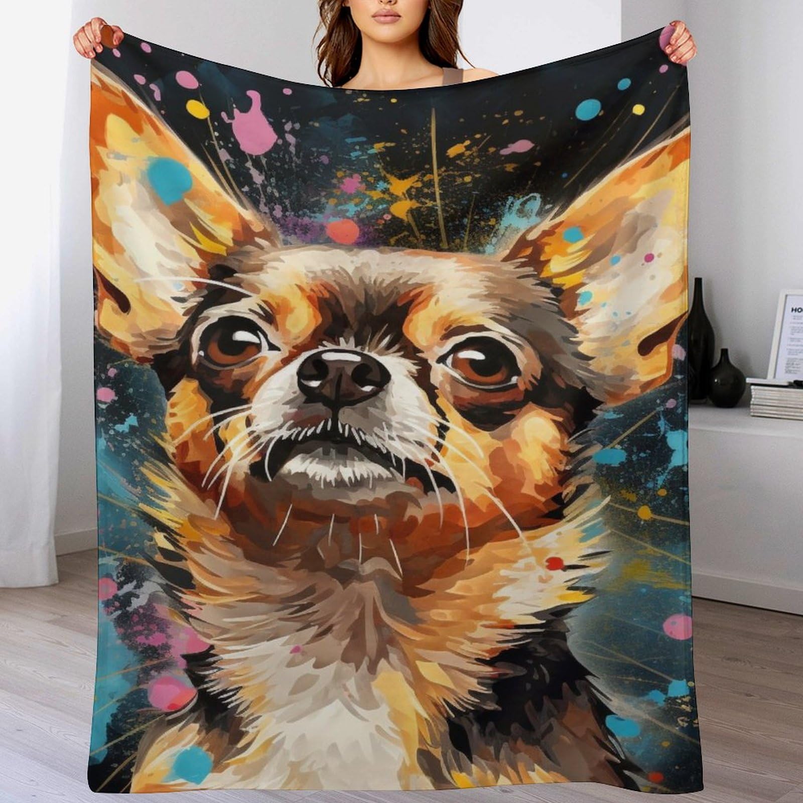 Couverture chien en polaire flannel 130x150cm plaid chaud et doux pour canapé