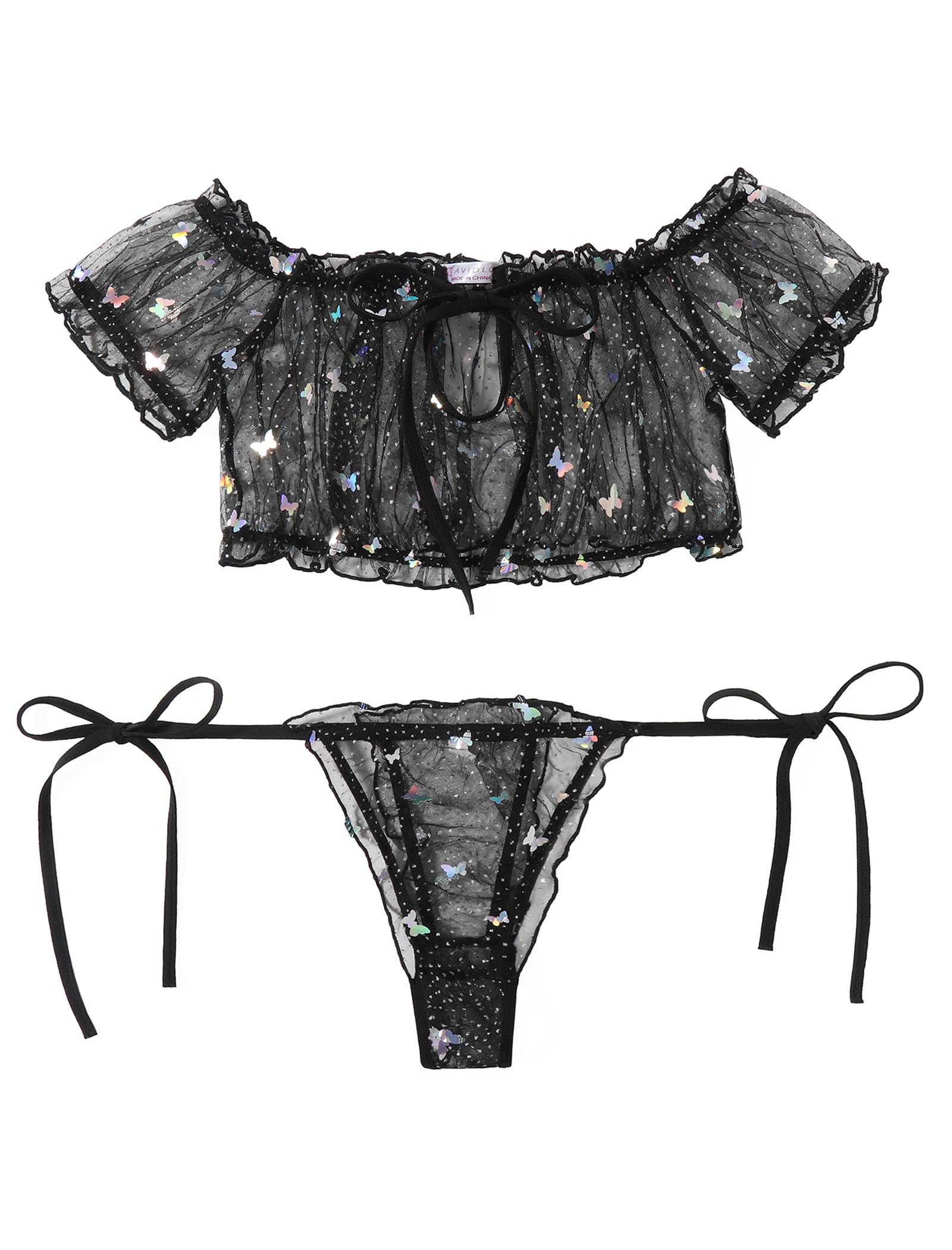 Avidlove Bra and Panty Set Ruffle Lingerie Set Mesh Babydoll Chemise