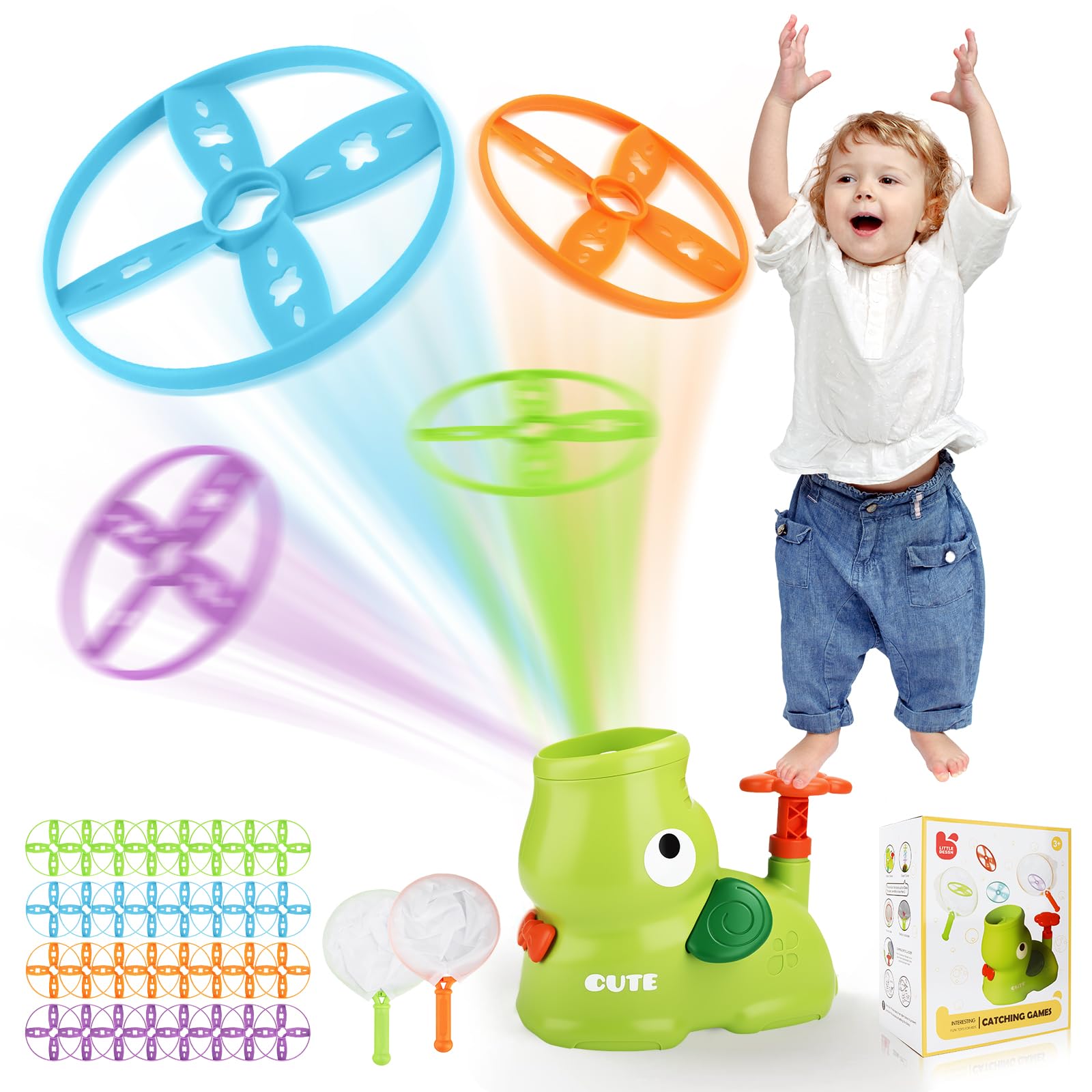Juguetes Niños 2-8 Años,Juguetes de Hélice de Exterior, Juguete de Lanzador de Disco Volador,Lanzador de Discos Voladores,Disco Volador para Niños Regalo Niño 3-8 Años