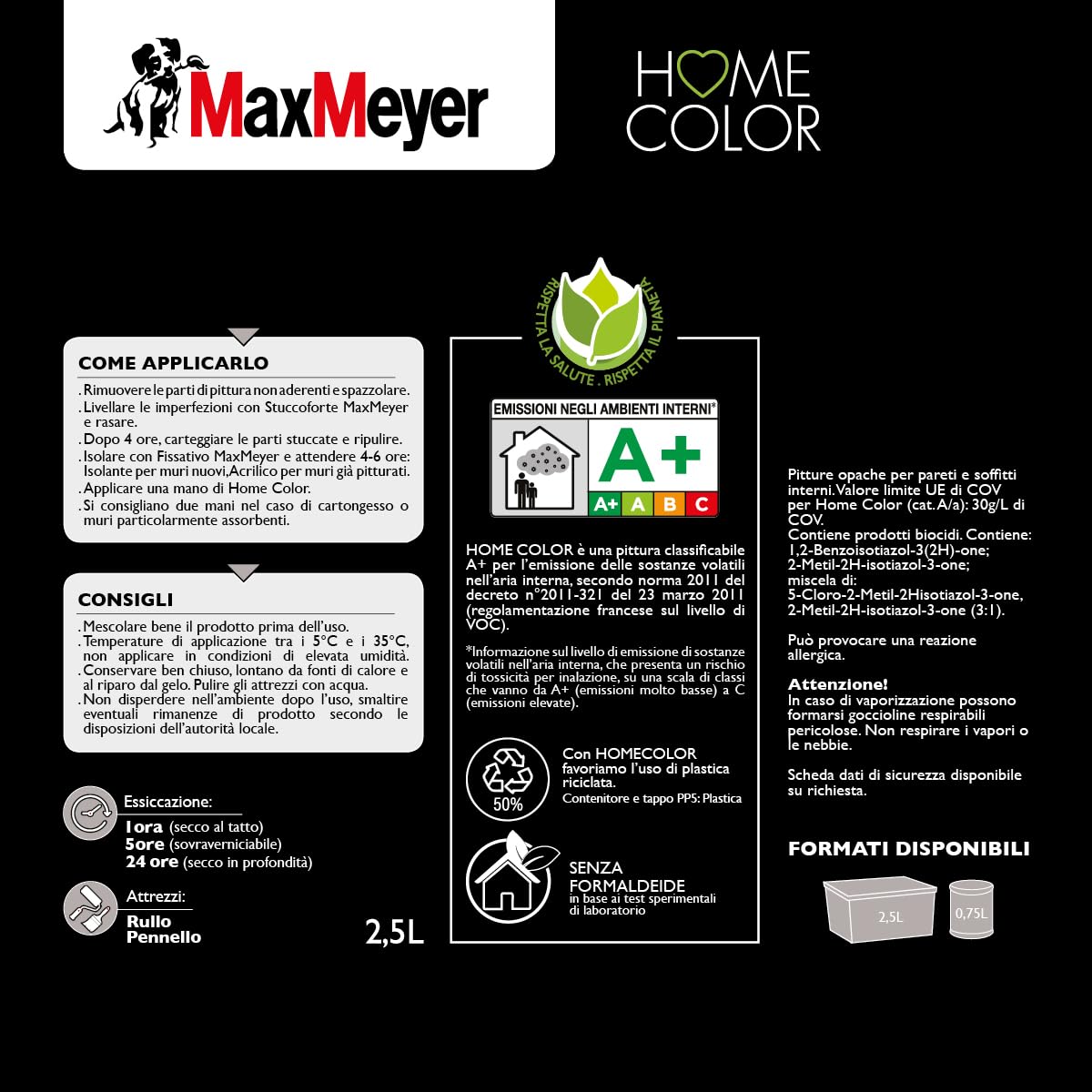 MAXMEYER PITTURA COLORATA SUPERLAVABILE HOME COLOR NERO 2,5L